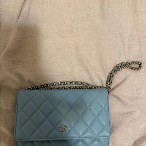 CHANEL Light Blue Quilted Shoulder Bag